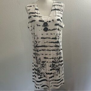 Elena Wang Black and White Striped Sleeveless Dress L